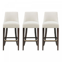  Tabouret de bar moderne Beever en bois et tissu chenille creme - Lot de 3