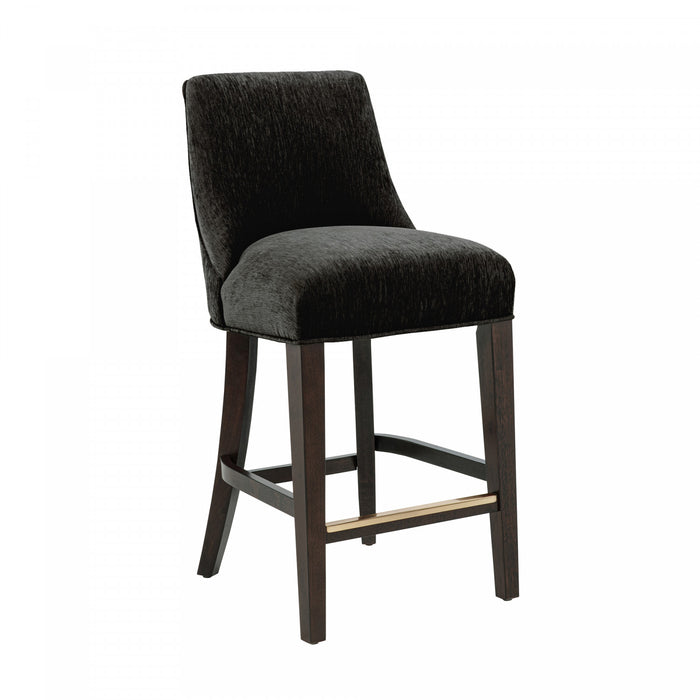 Tabouret de comptoir moderne Beever en bois et chenille, coloris noir