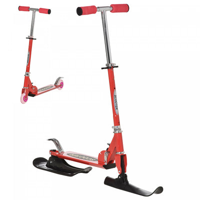 Qaba Snow Scooter, 2 In 1 Design Adjustable Height Scooter Snow Sled For Kids Aged Over 7 Years Old,|Qaba 2-en-1 Trottinette Convertible Tous Temps Pluie Neige Avec Roues Lames Rouge