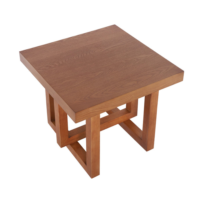 Ethan Table d'Appoint Rustique en Bois de Caoutchouc Solide, Beige