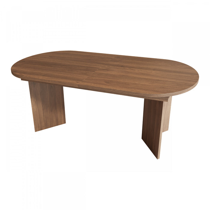FlexDine Table a Manger Ovale Extensible 63-79 po avec Rallonge Cachee et Base a Double Piedestal, Noyer