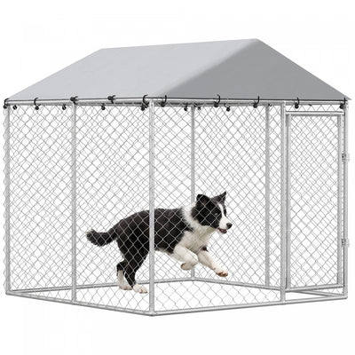 PawHut Outdoor Dog Kennel Dog Run with Waterproof, UV Resistant Cover for Small and Medium Sized Dogs, 6.6' x 6.6' x 6.6', Silver