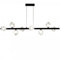 Luminaire suspendu horizontal Pearlene de Dainolite en verre transparent, avec fini noir mat et 8 ampoules