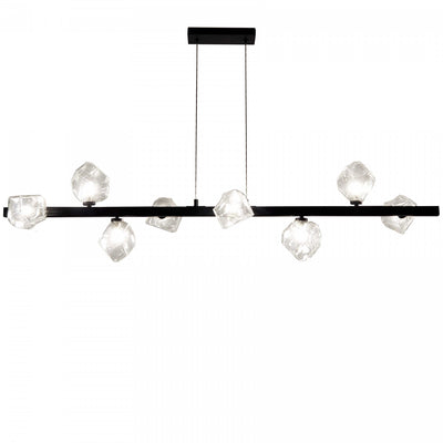 Dainolite Pearlene 8 Light Horizontal Pendant Matte Black Clear Glass Lamp|Luminaire suspendu horizontal Pearlene de Dainolite en verre transparent, avec fini noir mat et 8 ampoules
