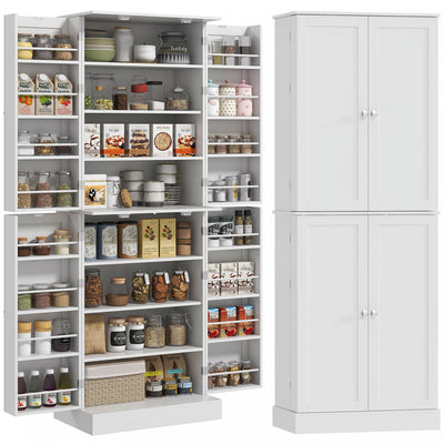 HOMCOM 65" Kitchen Pantry Cabinet with Adjustable Shelves Spick Racks White