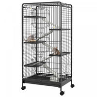 Pawhut Cage Pour Petits Animaux A 5 Niveaux Pour Lapins Et Chinchillas Avec Plateau Amovible, Rampe,