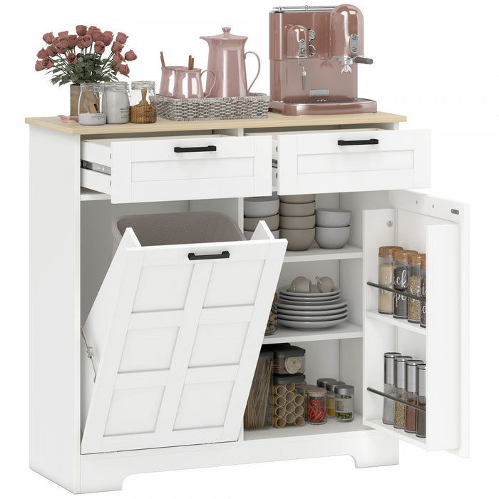 HOMCOM Ilot de Cuisine avec Meuble a Dechets, Blanc