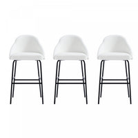 Tabouret de bar moderne en metal Gracie, rembourre, blanc et noir - Lot de 3