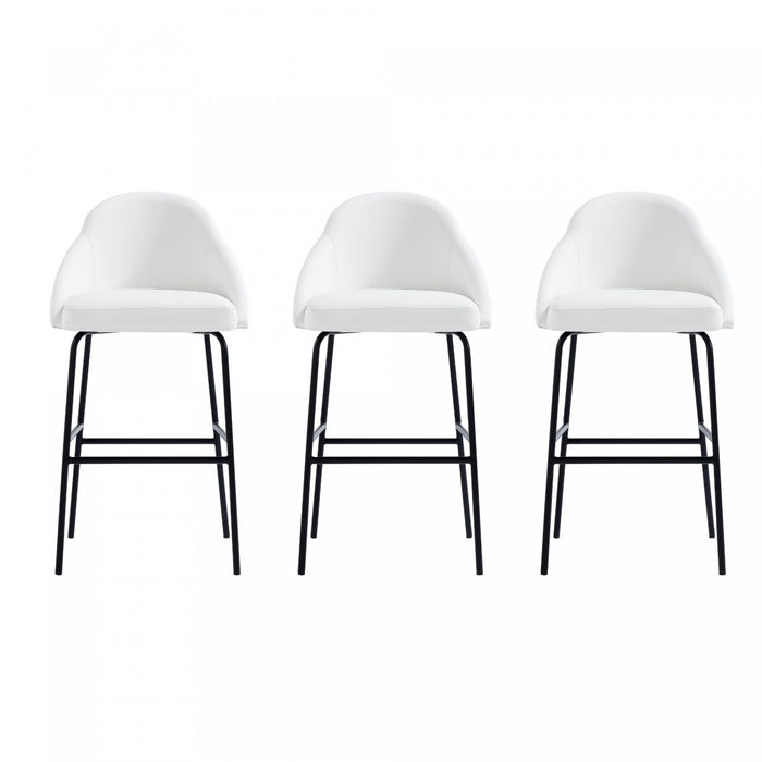 Tabouret de bar moderne en metal Gracie, rembourre, blanc et noir - Lot de 3