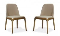 Chaise de salle a manger moderne en cuir vegetalien et bois Courding, couleur beige, lot de 2
