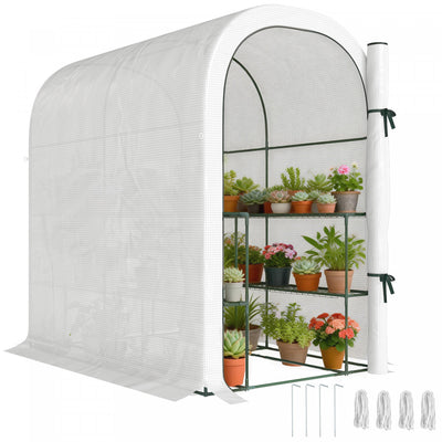 Outsunny Walk-in Mini Greenhouse Outdoor Greenhouse with Shelves, White