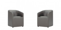 Fauteuil moderne Anna Round en cuir vegetalien graphite - Lot de 2