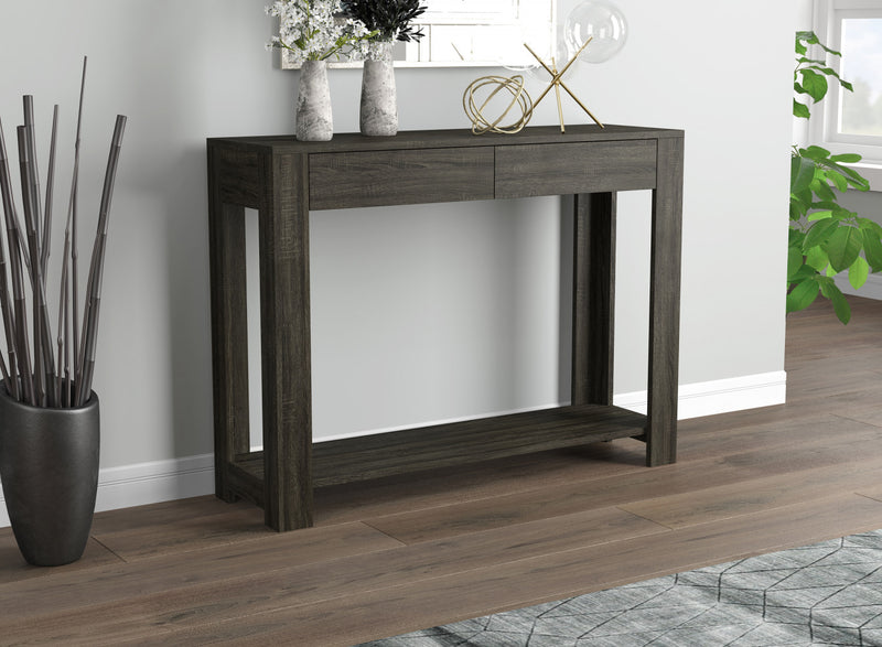 Console de 40 po avec 2 tiroirs et tablette - table de salon gris foncé