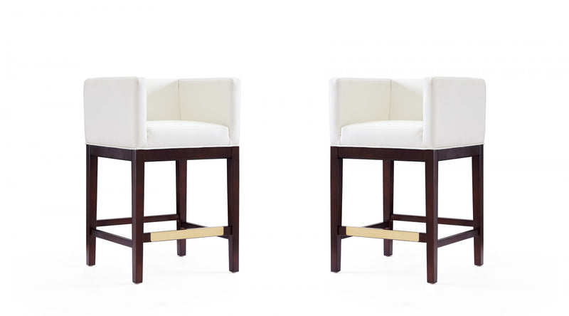 Tabouret de comptoir en bois rembourre ivoire style Mid-Century Modern Kingsley - Lot de 2