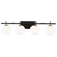 Lumière de coiffeuse Vivaldi de Dainolite avec fini noir mat et laiton vieilli, et 4 ampoules