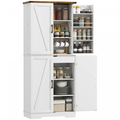 HOMCOM 72" Kitchen Pantry Cabinet, Farmhouse Kitchen Storage Cabinet, White