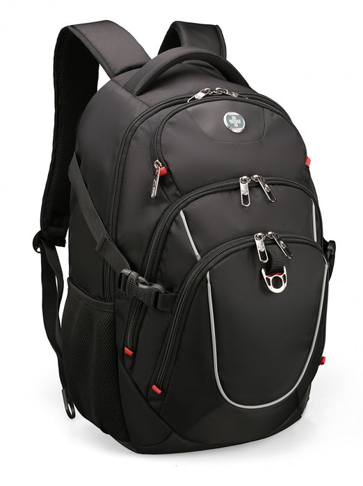 Sac a dos scolaire Swissdigital Kappel – Sac pour ordinateur portable de 17\", SDD Finder, systeme Add-A-Bag, bord reflechissant, multi-poches, ergonomique