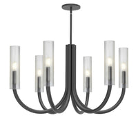 Lustre Wand de Dainolite en verre givré, avec fini noir mat et 6 ampoules