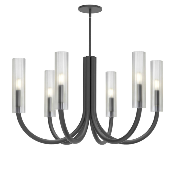 Lustre Wand de Dainolite en verre givré, avec fini noir mat et 6 ampoules