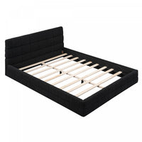 Lit plateforme moderne Emma rembourre avec structure en bois massif confortable, taille queen, noir
