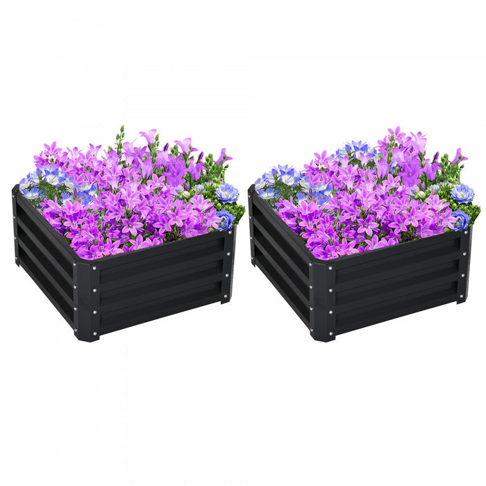 Outsunny Lot De 2 Pieces Parterre De Fleur Carre Potager De Jardin Jardinieres Bac A Fleurs 8 Panneaux Modulables En Acier Dim. 23.5\"l X 23.5\"l X 12\"h Gris