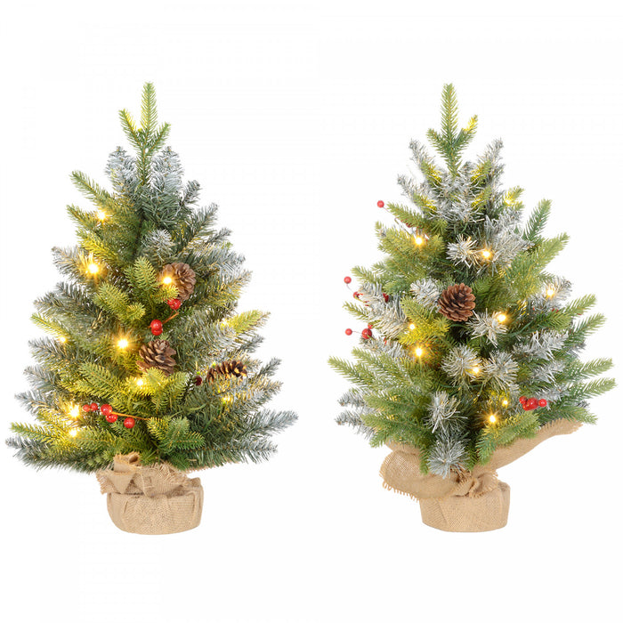 HOMCOM Lot de 2 sapins de Noel artificiels pre-eclaires 60 cm, vert