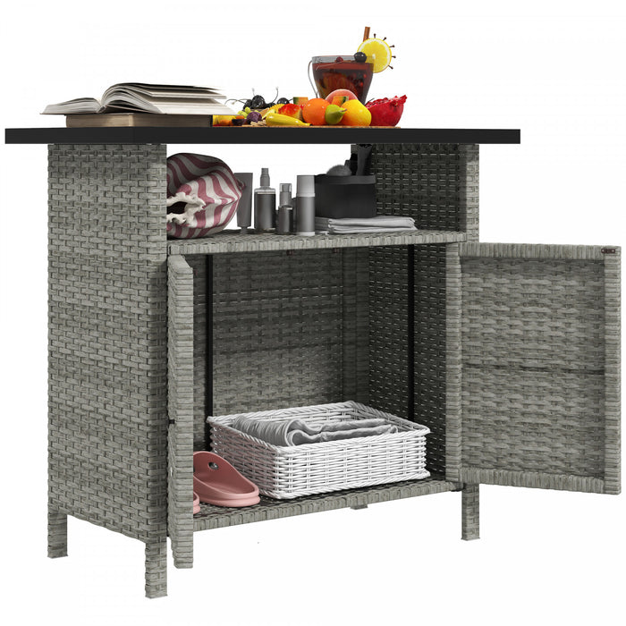 Outsunny Meuble de Rangement en Rotin, Buffet Exterieur, Gris