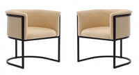  Chaise de salle a manger moderne mi-siecle cosmopolite en cuir vegetalien et metal, couleur beige - Lot de 2
