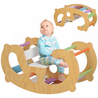 Qaba Jouet D'escalade Pour Tout-petits, Arche D'escalade 2 En 1 En Bois Arc-en-ciel, Echelle A Bascu