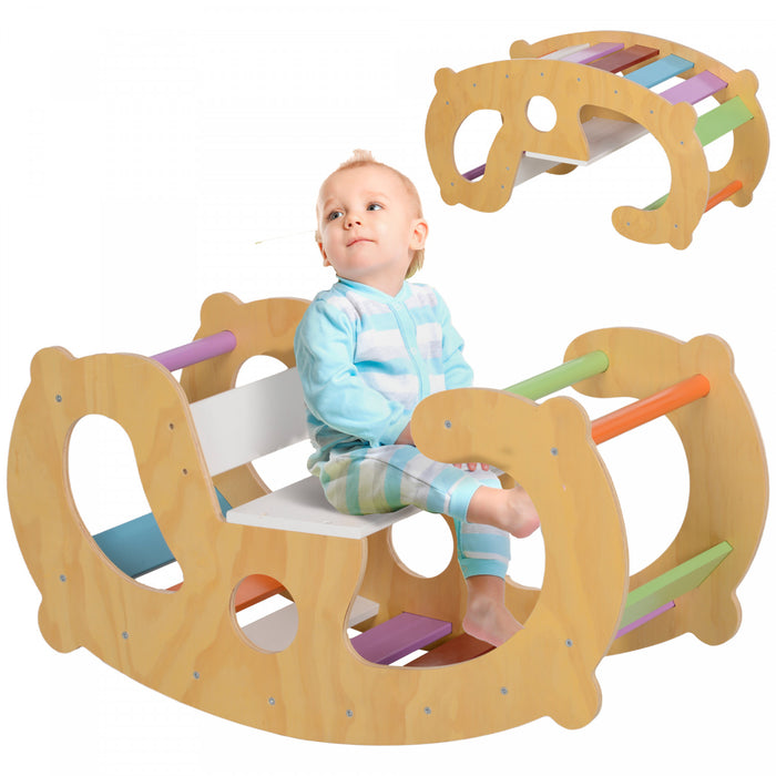 Qaba Jouet D'escalade Pour Tout-petits, Arche D'escalade 2 En 1 En Bois Arc-en-ciel, Echelle A Bascule Pour Bebe, Aire De Jeu D'apprentissage D'escalade Pour 18 A 48 Mois