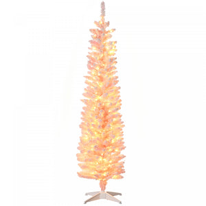 Homcom Sapin De Noel Artificiel Floque De Neige De 6 Pi Avec Lumiere, Rose