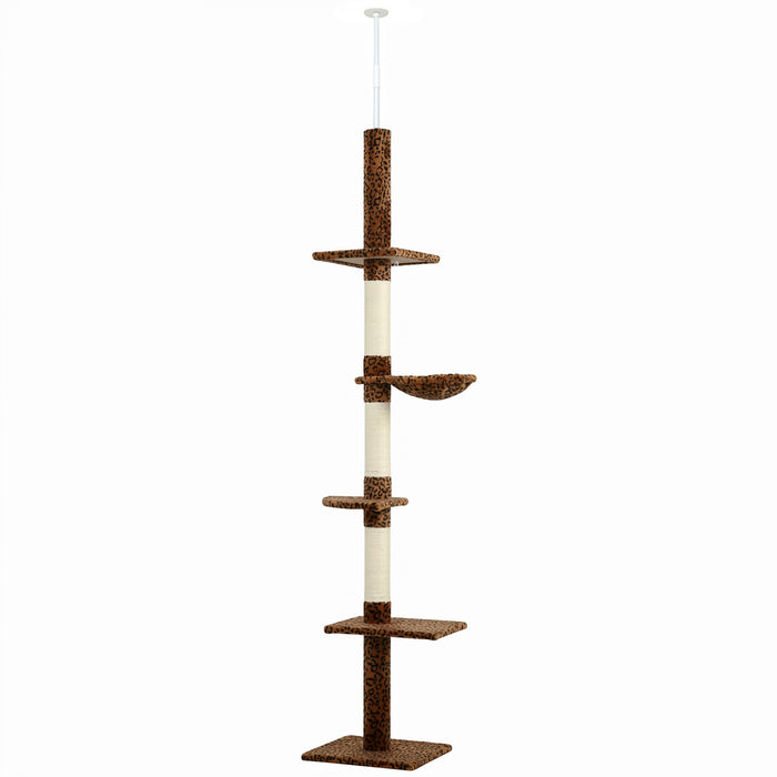 PawHut arbre a chat 260 cm a 5 niveaux, centre d’activite, motif leopard