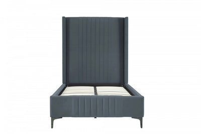 Promenade Mid-Century Modern Upholstered Velvet Twin Bed in Gray | Lit jumeau Promenade moderne du milieu du siecle en velours gris capitonne