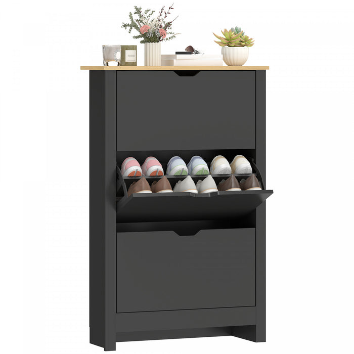 Meuble a chaussures etroit HOMCOM avec 3 tiroirs basculants et etageres reglables, noir