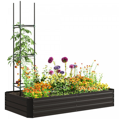 Outsunny Raised Garden Bed with 2 Trellis Tomato Cages, Black