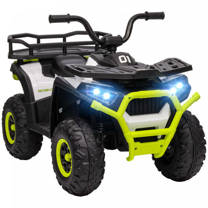 Qaba Quad, Vehicule Electrique Alimente Par Batterie 12 V Avec 4 Roues A Suspension A Ressort, Panier De Rangement, Phares Led, Musique, Pour Garcons Et Filles, Vert