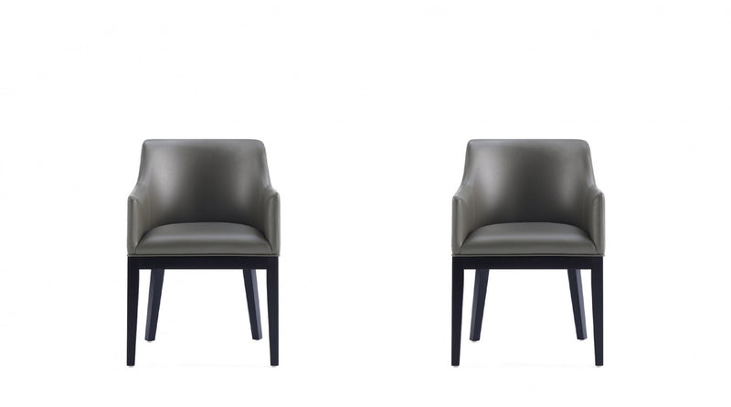 Fauteuil moderne Gansevoort en bois et cuir vegetalien graphite - Lot de 2