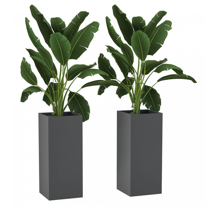 Outsunny Lot de 2 jardinieres d'exterieur en plastique de 11\", gris fonce
