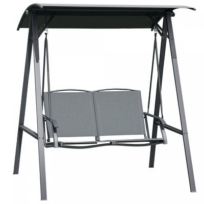 Outsunny 2-Seat Patio Swing Chair with Adjustable Canopy and Steel Frame