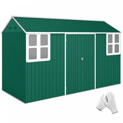 Outsunny 12' x 5.5' Metal Garden Storage Shed with Lockable Door Green