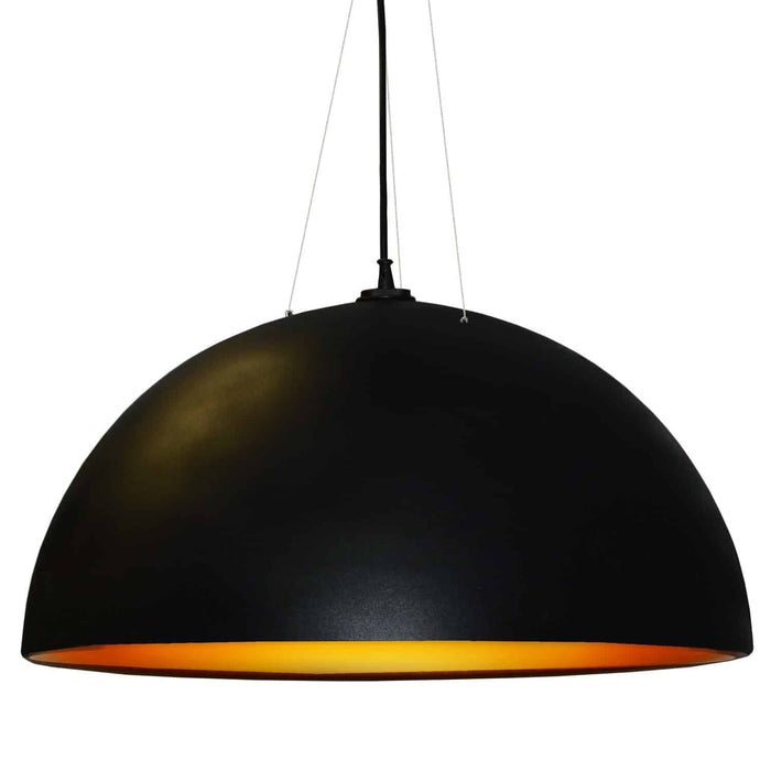 Luminaire suspendu Dome de Dainolite avec fini noir et doré et 3 ampoules