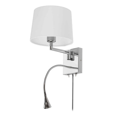 Dainolite LED Reading Light 1 Light LED Wall Sconce Polished Chrome Finish White Shade Lamp|Applique murale de Dainolite avec lampe de lecture à DEL, abat-jour blanc, fini chromé poli et 1 ampoule