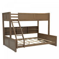 Lit superpose Liam en bois massif Twin XL sur Queen avec rangement et ports USB, brun