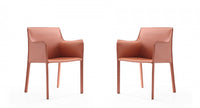  Chaise laterale moderne en cuir vegetalien Paris couleur argile - Lot de 2