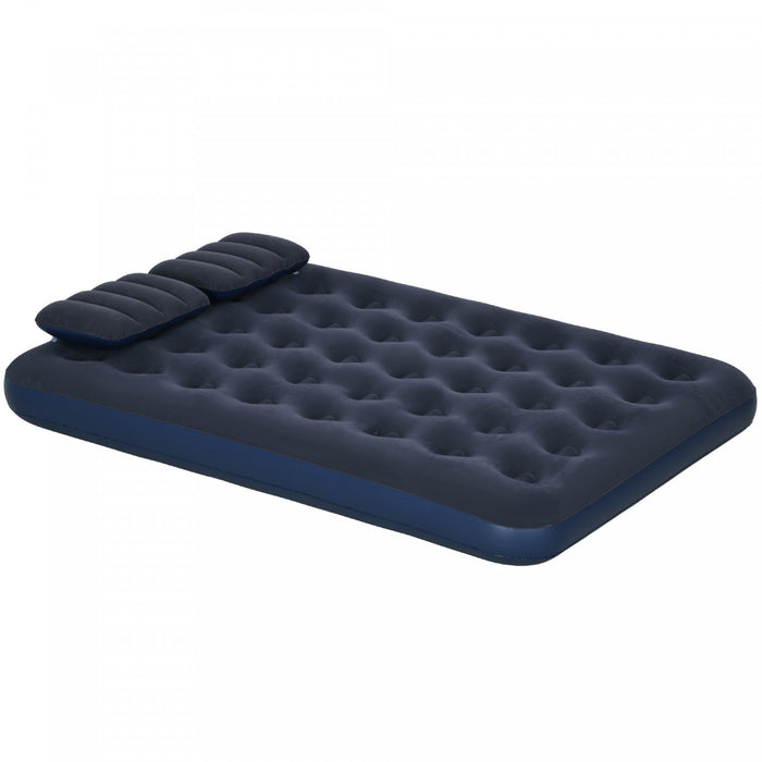 Outsunny Matelas Gonflable Queen 2 Oreillers, Lit Gonflable Double, Bleu