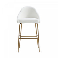 Tabouret de bar moderne Gracie en metal et tissu, blanc et dore