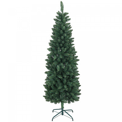 Homcom 6ft Tall Pencil Artificial Christmas Tree With Steel Base, Green|Homcom Arbre De Noel Artificiel De 6pi De Haut Avec Base En Acier, Vert