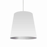 Grand luminaire suspendu de Dainolite avec très grand abat-jour cylindrique blanc et argenté, et 1 ampoule