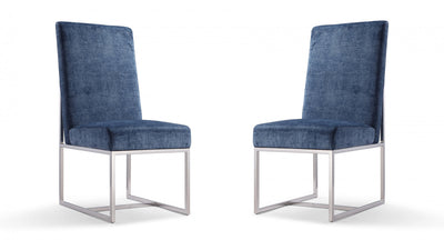 Element Modern Velvet Metal Dining Chair in Blue - Set of 2 | Chaise de salle a manger moderne en velours et metal Element bleu - Lot de 2