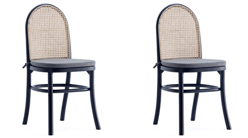 Ensemble 2 chaises de salle à manger Paragon de Manhattan Comfort avec coussins gris - noir et cannage